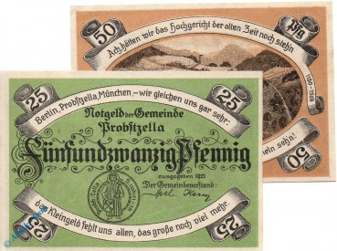 Notgeld Probstzella , Set mit 2 Scheinen in kfr. Mehl Grabowski 1078.1 , von 1921 , Thüringen Seriennotgeld