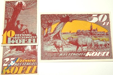 Notgeld Röbel , Reutergeld , Set mit 3 Scheinen , Mehl Grabowski 1130.1  , Mecklenburg Vorpommern Serien Notgeld