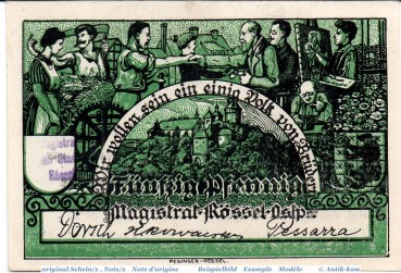 Preview: Notgeld Rössel , 50 Pfennig Schein in kfr. Tieste 6115.10.20 , von 1920 , Ostpreussen Verkehrsausgabe