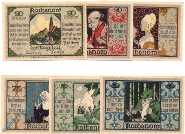 Notgeld Rathenow , Optische Serie , Set mit 6 Scheinen kfr , Mehl Grabowski 1099.1 , von 1921 , Brandenburg Seriennotgeld