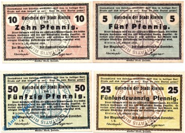Notgeld Rinteln , Set mit 4 Scheinen , Tieste 6075.05.15 bis 18 , von 1918 , Hessen Verkehrsausgabe