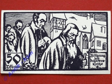 Notgeld Rothenburg o.T. , Einzelschein über 50 Pfennig Bittgang Wasserliniert , Mehl Grabowski 1141.2 B , Seriennotgeld Bayern