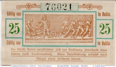 Preview: Notgeld Ruhla , 25 Pfennig Schein in kfr. Tieste 6300.05.10 , von 1918 , Thüringen Verkehrsausgabe