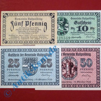 Notgeld Ruhpolding , Satz mit 4 Scheinen , Tieste 6305.01 bis 04 , von 1920 , Bayern Verkehrsausgabe