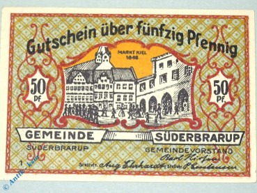 Notgeld Süderbrarup , 50 Pfennig Schein Nr 1 , mit 2 x Stellvtr , Mehl Grabowski 1294.7 A , Schleswig Holstein Seriennotgeld