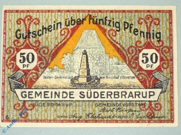 Notgeld Süderbrarup , 50 Pfennig Schein Nr 6 , mit 2 x Stellvtr , Mehl Grabowski 1294.7 A , Schleswig Holstein Seriennotgeld