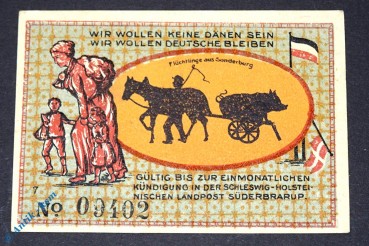Notgeld Süderbrarup , 50 Pfennig Schein Nr 7 , Klappe gebrochen , Mehl Grabowski 1294.7 f , Schleswig Holstein Seriennotgeld
