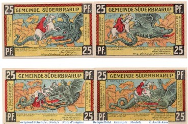 Notgeld Süderbrarup , Set mitt 4 Scheinen in kfr. Mehl Grabowski 1294.6 , von 1921 , Schleswig Holstein Seriennotgeld