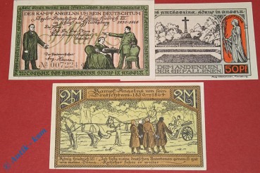 Notgeld Sörup , Satz mit 3 Scheinen , Mehl Grabowski 1231.1 und 2 , von 1920 , Schleswig Holstein Seriennotgeld