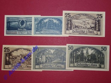 Notgeld Schierke i. Harz , Sachsen Anhalt , vollständiger Satz mit 6 Scheinen , Seriennotgeld , 1178.1 , von 1921