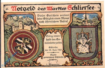 Notgeld Schliersee , 10 Pfennig Schein rosa , Mehl Grabowski 1182.2 , von 1921 , Bayern Seriennotgeld