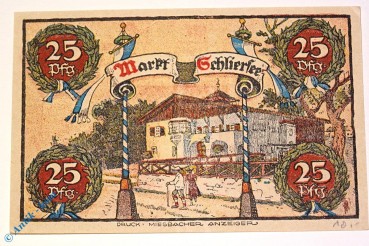 Notgeld Schliersee , 25 Pfennig Schein rosa , Mehl Grabowski 1182.2 , von 1921 , Bayern Seriennotgeld