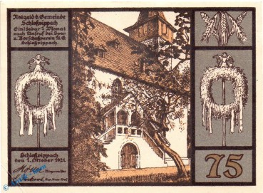 Notgeld Schloßvippach 1183.1 , 75 Pfennig Schein in kfr. von 1921 , Thüringen Seriennotgeld