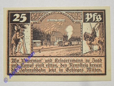 Preview: Notgeld Schmiedefeld , Thüringen , Einzelschein 25 Pfennig , gelbbraun - rosa , Seriennotgeld , 1187.5 , von 1921