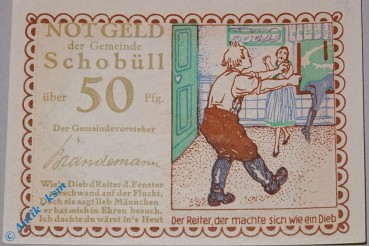 Notgeld Schobüll , 50 Pfennig Schein Nr 1 , Wz 9,5 mm , Mehl Grabowski 1194.6 , Schleswig Holstein Seriennotgeld
