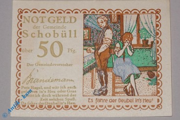 Notgeld Schobüll , 50 Pfennig Schein Nr 2 , Wz 9,5 mm , Mehl Grabowski 1194.6 , Schleswig Holstein Seriennotgeld