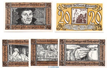 Notgeld Schweinitz , Ausschuß in Herzberg 1212.1 , Set mit 5 Scheinen in kfr. von 1921 , Sachsen Anhalt Seriennotgeld