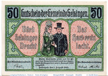 Notgeld Selsingen , 50 Pfennig Schein grün in kfr. Mehl Grabowski 1220.1 , von 1920 , Niedersachsen Seriennotgeld