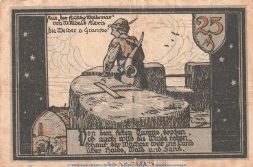 Preview: Notgeld Sparkasse Gransee 465.1.b , 25 Pfennig Schein mit US in gbr. o.D. Brandenburg Seriennotgeld