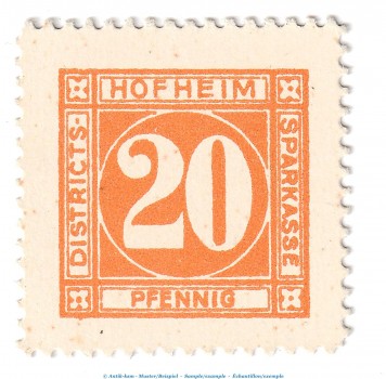 Notgeld Sparkasse Hofheim , 20 Pfennig --Districts-- in kfr. Tieste 3070.05.03 o.D. Bayern Verkehrsausgabe