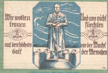 Notgeld Sportverein Soltau 1239.1.F , 1 Mark --Fehldruck-- blau in kfr. o.D. Niedersachsen Seriennotgeld