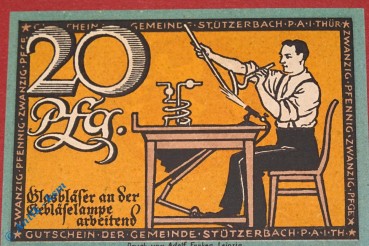 Notgeld Stützerbach , 20 Pfennig Schein , Mehl Grabowski 1286.1 a , von 1921 , Thüringen Seriennotgeld