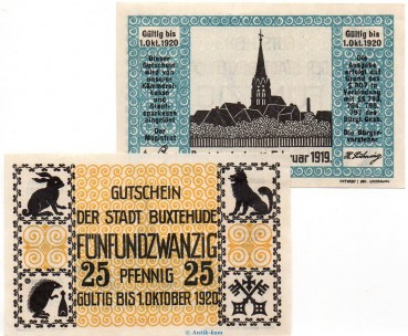 Notgeld Stadt Buxtehude 1055.05.15-16 , Set mit 2 Scheinen in kfr. von 1919 , Niedersachsen Verkehrsausgabe