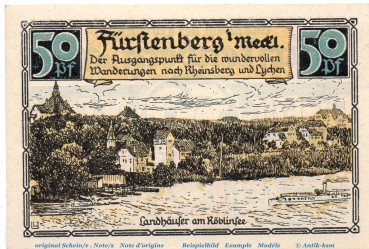 Preview: Notgeld Stadt Fürstenberg 402.11 , 50 Pfennig , WZ gelb , in kfr. von 1921 , Brandenburg Seriennotgeld