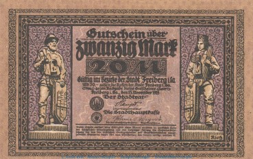 Freiberg , Notgeld 20 Mark -B,C- in kfr. Bühn 1753.3 , Sachsen 1918 Grossnotgeld