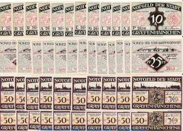 Gräfenhainichen , Notgeld Set mit -45- Scheinen in kfr. M-G 461.3 , Sachsen Anhalt o.D. Seriennotgeld