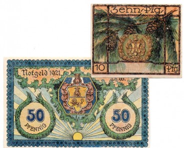 Notgeld Stadt Gräfenthal 463.2 , Set mit 2 Scheinen o. Kennummer o.D. Thüringen Seriennotgeld