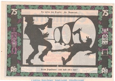 Notgeld Stadt Grünberg 489.2.b , 75 Pfennig Nr.5 -Dünn- in kfr. o.D. Schlesien Seriennotgeld