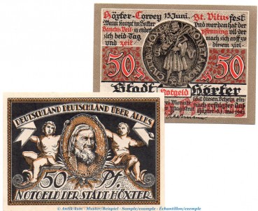 Notgeld Stadt Höxter 618.2 , Set mit 2 Scheinen in kfr. von 1921 , Westfalen Seriennotgeld
