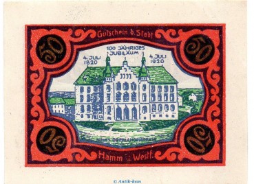 Notgeld Stadt Hamm 568.2.b , 50 Pfennig C Nr.4 breiter Rand in kfr. von 1920 , Westfalen Seriennotgeld