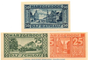 Notgeld Stadt Harzgerode 582.3 , Set mit 3 Scheinen in kfr. von 1921 , Sachsen Anhalt Seriennotgeld