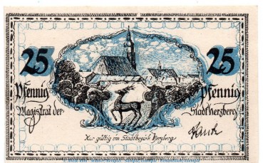 Notgeld Stadt Herzberg 2985.10.11 , 25 Pfennig -Zickzacklinien- in kfr. o.D. Sachsen VerkehrsausgabeNotgeld Stadt Herzberg 2985.10.11 , 25 Pfennig -Zickzacklinien- in kfr. o.D. Sachsen Verkehrsausgabe