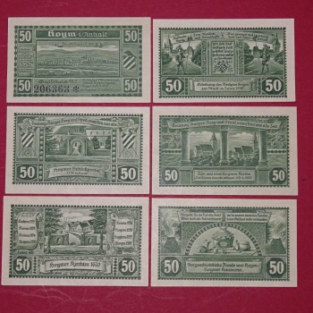 Notgeld Stadt Hoym , Sachsen Anhalt , kompletter Satz mit 6 Scheinen in kassenfrischer Erhaltung , Seriennotgeld , 634.3 , von 1921