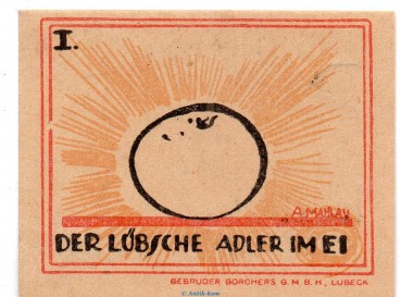 Notgeld Stadtkasse Lübeck 831.1 , 20 Pfennig Schein Nr.1 Fehldruck in kfr. von 1921 Schleswig Holstein Seriennotgeld