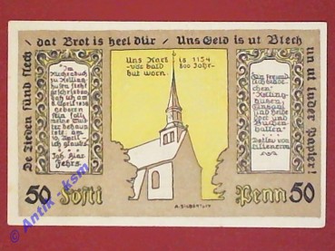 Notgeld Stadt Kellinghusen , Einzelschein ohne Druckfirma über 50 Pfennig , Seriennotgeld , Schleswig Holstein , Mehl Grabowski 688.1 E , von 1920