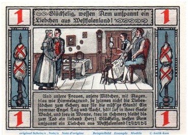Preview: Notgeld Stadt Lübbecke 819.2.b , 1 Mark Schein o. Kn. in kfr. von 1921 , Westfalen Seriennotgeld