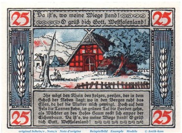 Preview: Notgeld Stadt Lübbecke 819.2.b , 25 Pfennig Schein o. Kn. in kfr. von 1921 , Westfalen Seriennotgeld