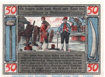 Preview: Notgeld Stadt Lübbecke 819.2.b , 50 Pfennig Schein o. Kn. in kfr. von 1921 , Westfalen Seriennotgeld