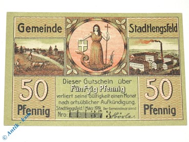 Stadtlengsfeld , Notgeld 50 Pfennig Schein unc-kfr. Ti.7055.05.46 , SWE 1919 Verkehrsausgabe