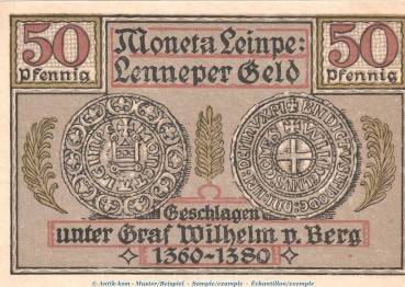 Preview: Notgeld Stadt Lennep 791.1 , 50 Pfennig Schein -A- in kfr. von 1921 , Westfalen Seriennotgeld