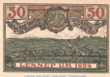Preview: Notgeld Stadt Lennep 791.1 , 50 Pfennig Schein -C- in kfr. von 1921 , Westfalen Seriennotgeld