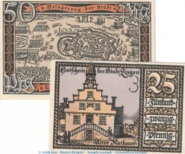 Notgeld Stadt Lingen 803.2 , Set mit 2 Scheinen in kfr. von 1921 , Niedersachsen Seriennotgeld