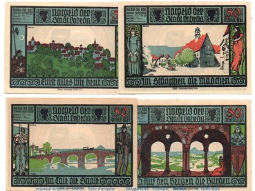 Notgeld Stadt Lobeda , 808.3 Set mit 4 Scheinen in kfr. von 1921 , Thüringen Seriennotgeld