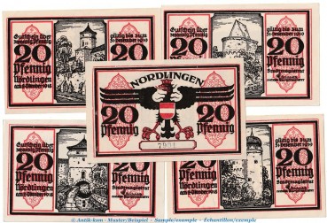 Notgeld Stadt Nördlingen 978.5 , Set mit 5 Scheinen in kfr. von 1918 , Bayern Seriennotgeld