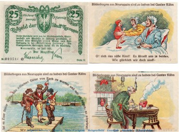 Notgeld Stadt Neuruppin 959.2 , Serie 2 Set mit 4 Scheinen in kfr. von 1921 , Brandenburg Seriennotgeld