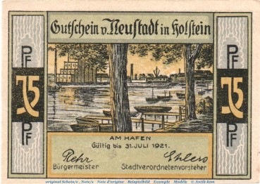 Preview: Notgeld Stadt Neustadt , 75 Pfennig Musterschein o.Kn. in kfr. o.D. , Schleswig Holstein Seriennotgeld
